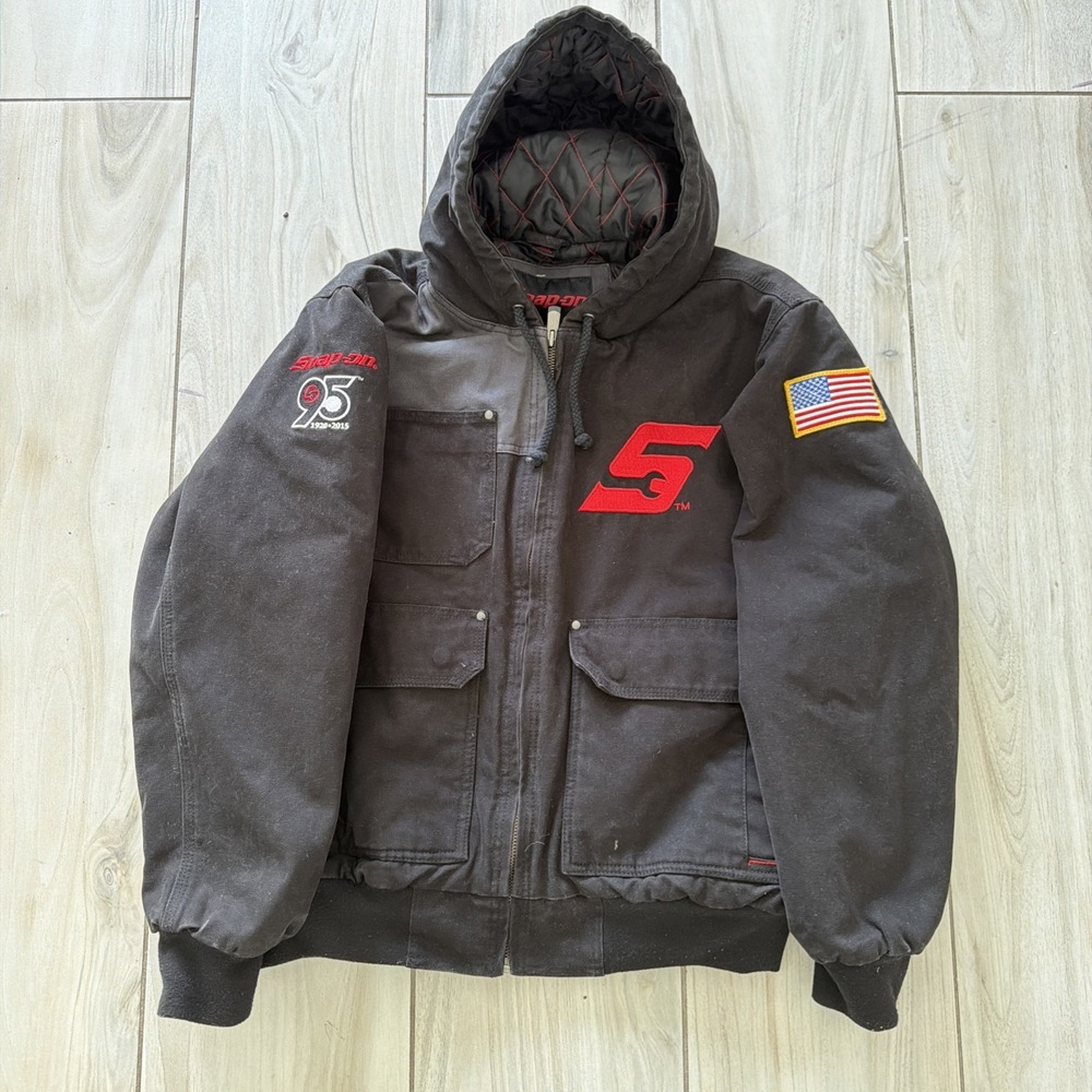 Snap-on 95th anniversary Black Hooded Bomber Jacket Quilted Lining Large L